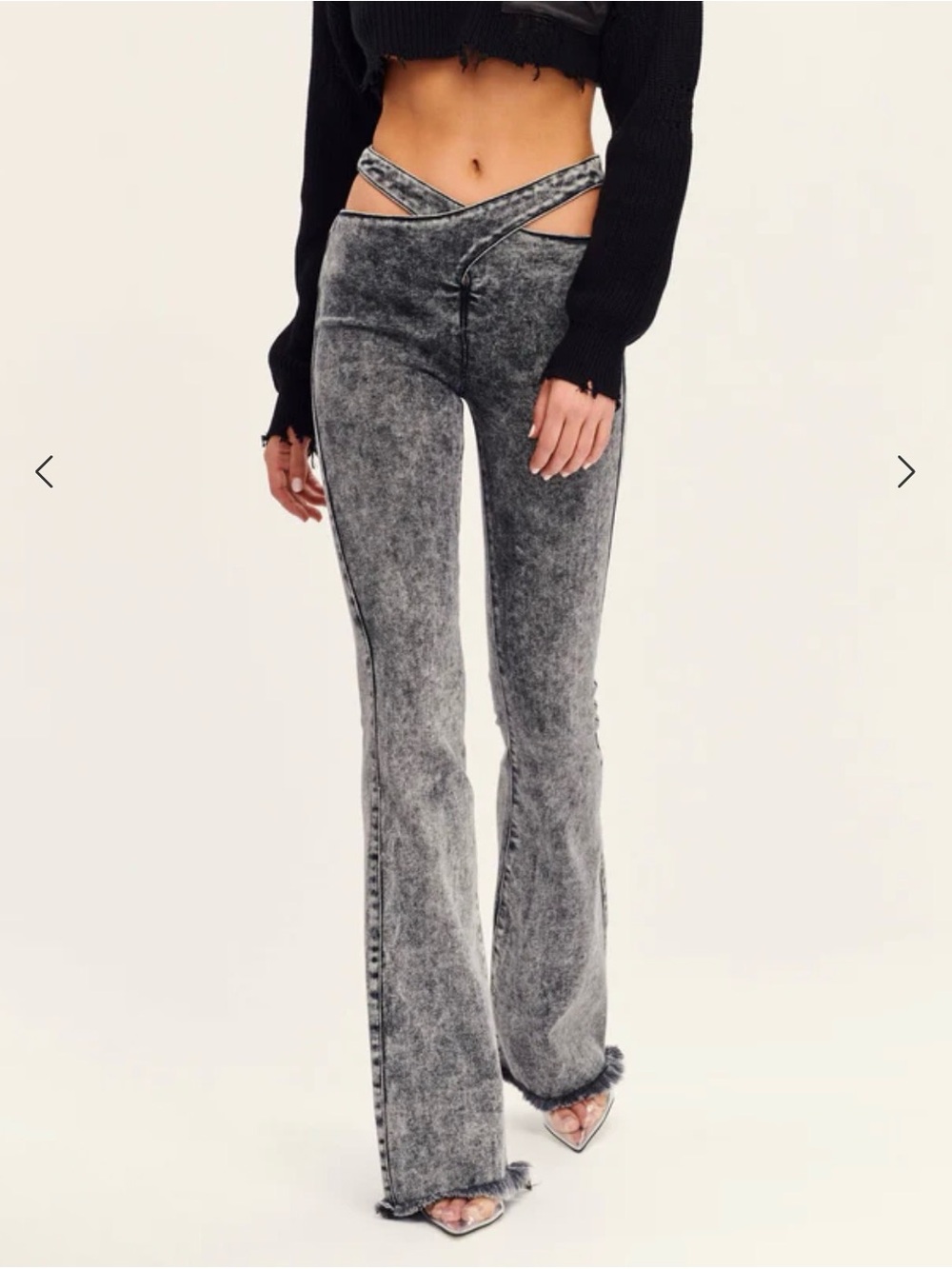 SER.O.YA Sloane Jean Acid-Wash Gray Denim Waistband Detail